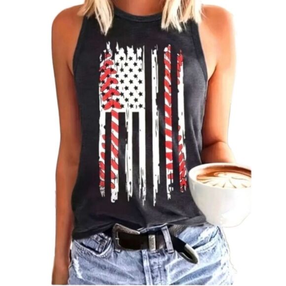 boutique Tops - Ladies Flag Print Tank sz Medium